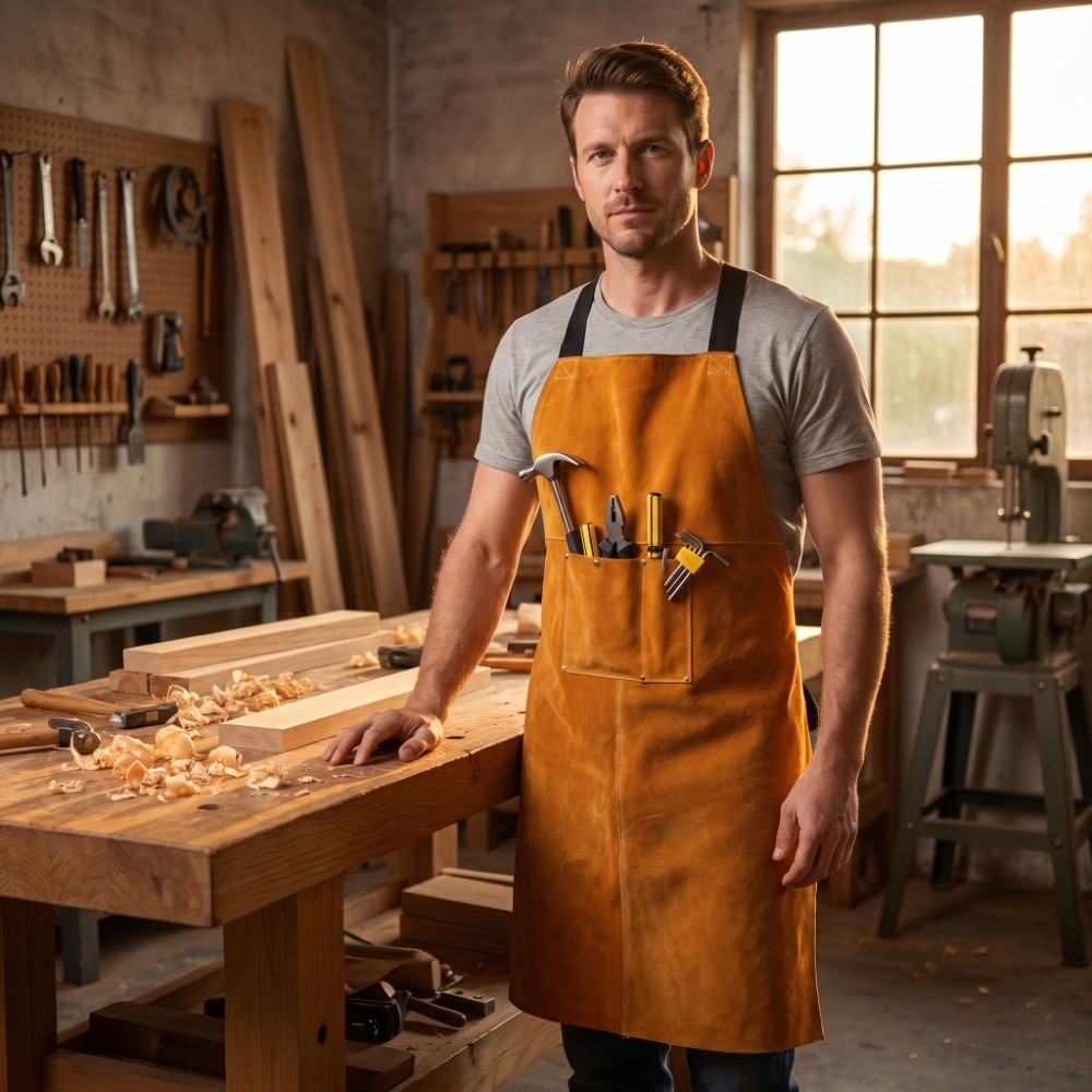 Orange Thick Cowhide Welding A - đánh giá và giá Woodworking Apron